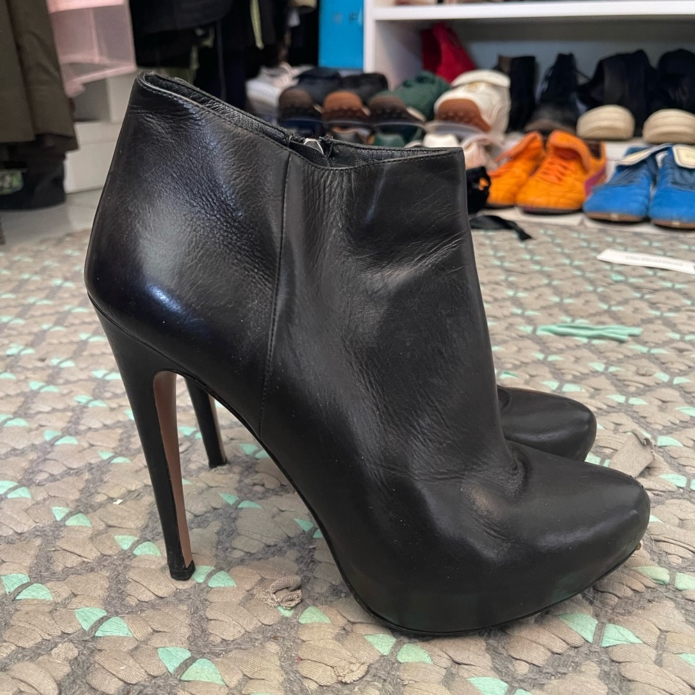 Prada Black Leather Ankle Boots with Platform